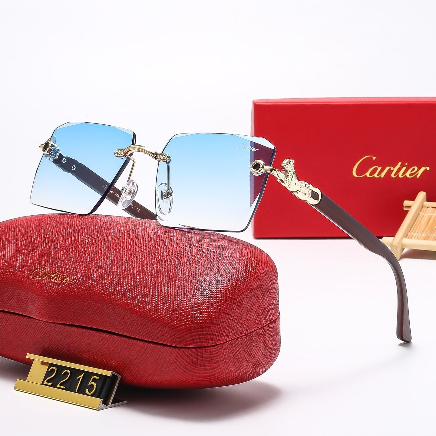 2025 Square frameless leopard head Sunglasses 2215