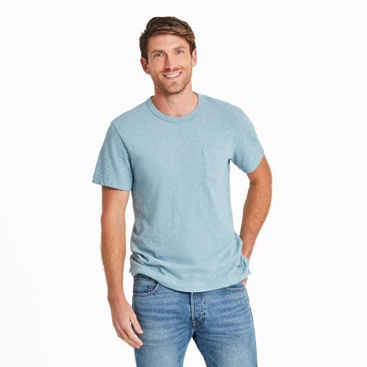 Men's Solid Slub Slim Fit Pocket Tee